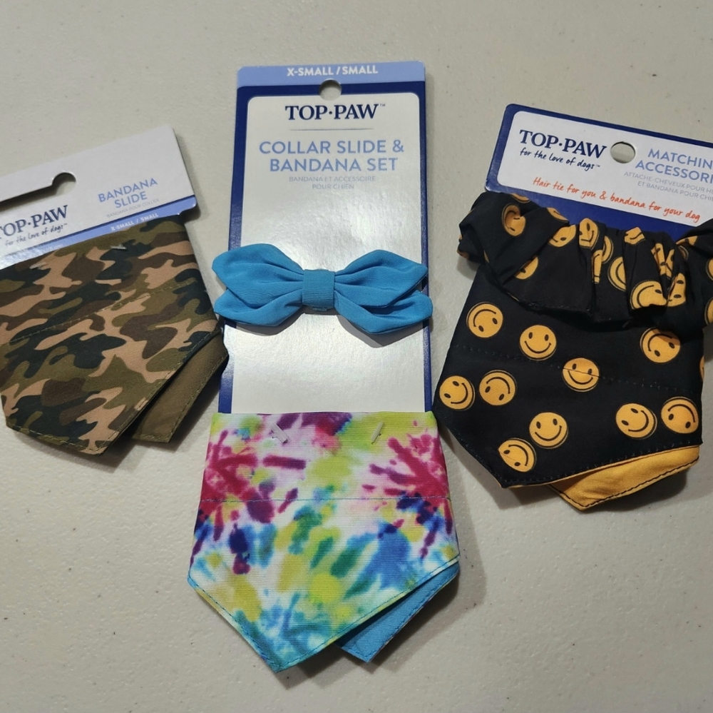 Top Paw Bandana Slides/Accessories for Dogs, Bundle, XS/SM